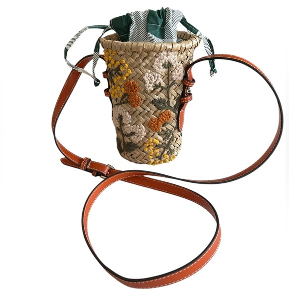 ZARA Raffia Mini Crossbody Brunt Orange Strap Floral embroidery details - Picture 3 of 7